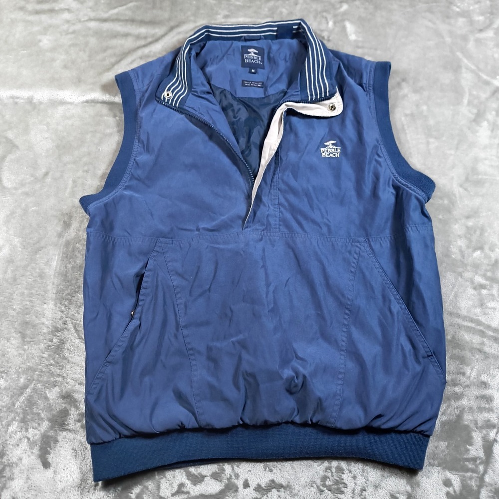 Pebble Beach Wind Vest Mens Medium Blue Golf Sweater Quarter Zip Water Resistant